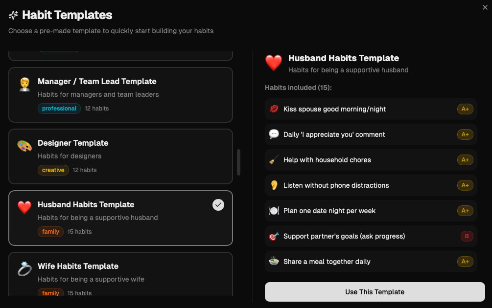 Habit Tracking Interface